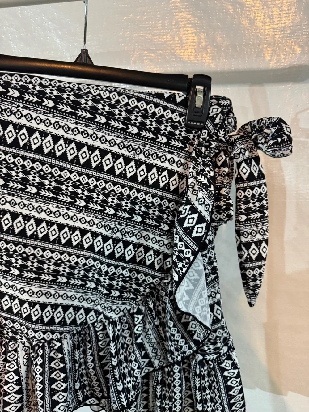 Black & White Patterned Wrap bathing suit material Ruffle Skirt